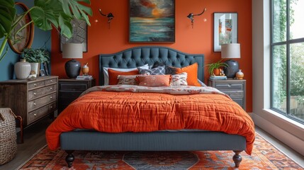 Interior of the room. Eclectic style. Bedroom