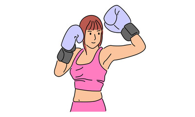 line art color of female boxing athlete