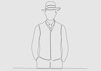 continuous line of hat man vector illustration