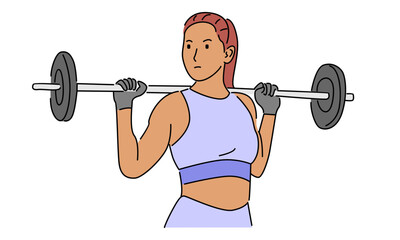 Obraz premium line art color of weightlifter woman vector illustration