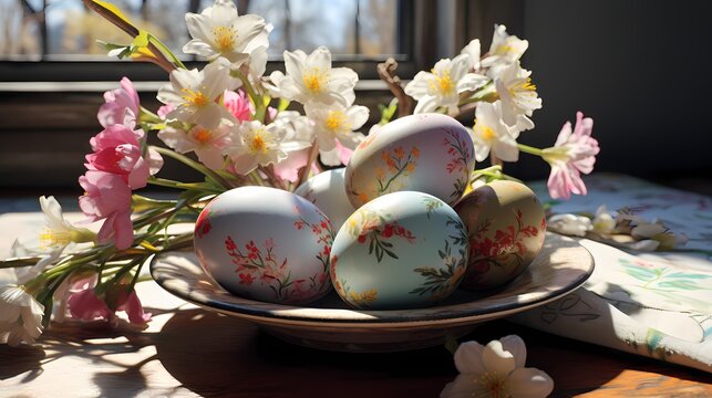 colorful easter egg with flower and sunshine