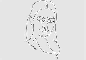 Continuous line drawing Beautiful Woman face portrait. Beauty Skin Care Concept for young female models. Fashion beauty model on white background. Vector