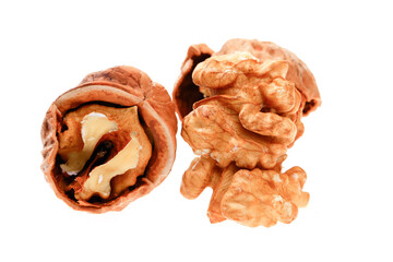 Walnuts on a white background