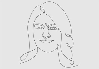 Continuous line drawing Beautiful Woman face portrait. Beauty Skin Care Concept for young female models. Fashion beauty model on white background. Vector
