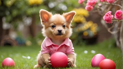 chihuahua puppy with easter eggs