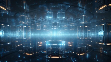 A conceptual visualization of a render farm operating around the clock, showcasing its efficiency and capacity to handle demanding rendering tasks Generative AI