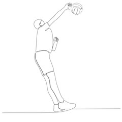 Continuous line drawing of male professional volleyball player isolated with ball. Athlete, sport, action, exercise, healthy lifestyle, training, fitness concept