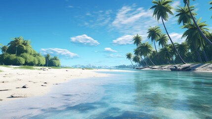A serene beach with palm trees and crystal-clear waters Land Art Generative AI