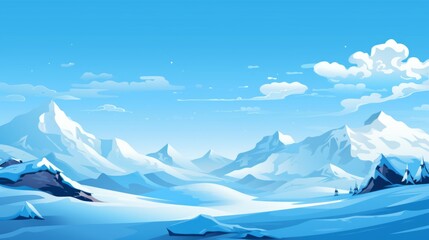 Fototapeta na wymiar A snowy mountain range against a clear blue sky. vector cartoon graphic Generative AI