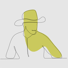 One continuous drawing line portrait of a young man in a hat, cap, baseball cap. .Single hand drawn art line doodle outline isolated minimal illustration cartoon character flat