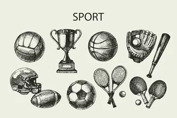 Foto op Plexiglas Hand drawn sports set. Sketch sport balls. Vector illustration © pim