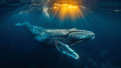 whale swimming in the ocean - obrazy, fototapety, plakaty
