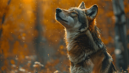 The wolf is howling in the forest