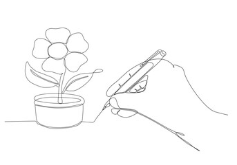 continuous line of hand and pen drawing flower vector illustration