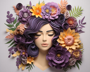 paper cut woman head with flowers.8 march concept
 - obrazy, fototapety, plakaty