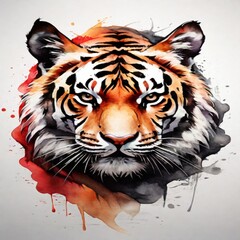 Witness an impressive watercolor logo featuring a powerful tiger face in vibrant colors. The design stands out against a monochrome background, creating a visually striking impact
