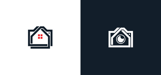 Camera Home Photography Logo Concept icon sign symbol Design Element. House, Photographer Logotype. Vector illustration template - obrazy, fototapety, plakaty