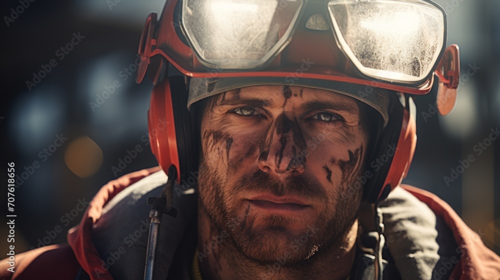 Poster Close-up of a builder using a power tool at a construction site, focused on craftsmanship, building materials visible Generative AI