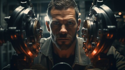Close-up of an auto mechanic using a wrench, fixing brakes, precise workmanship, automotive workshop backdrop Generative AI - obrazy, fototapety, plakaty