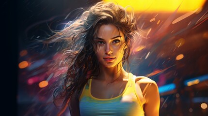Obraz na płótnie Canvas Close-up portrait of a young woman, athletic wear Generative AI
