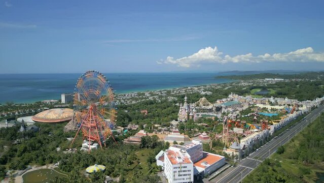 Aerial view of VinWonders Theme Park on Phu Quoc Island, Vietnam.