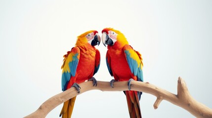 Colorful macaws perched side by side. Generative AI