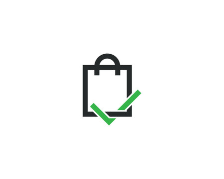 Best Shop emblem Logo badge sticker Concept icon sign symbol Element Design. Shopping Bag Check, Tick, Shopping Logotype . Vector illustration logo template
