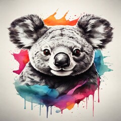 Discover an extraordinary watercolor logo presenting a powerful koala face in vibrant colors. The design catches the eye against a monochrome background, providing a visually captivating impact