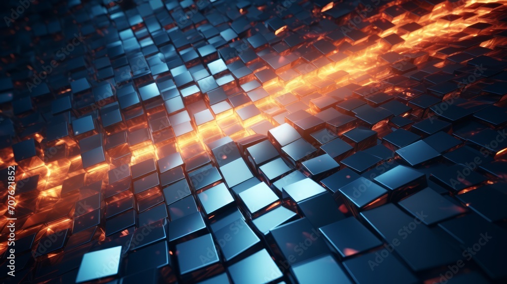 Fototapete Digital mosaic patterns constructing a dynamic and futuristic abstract background. Generative AI