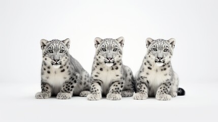Enigmatic snow leopards in different positions. Generative AI