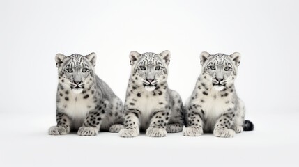 Fototapeta premium Enigmatic snow leopards in different positions. Generative AI