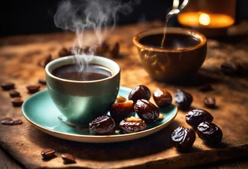 Foto op Canvas Cup of coffee with dates © Vastram