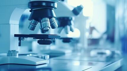 Scientific Microscopes In Professional Research Laboratories, microscopes in medical research laboratories or science laboratories,