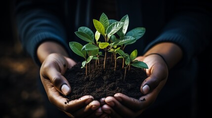 Hands Holding Small Plant. Nurturing Growth, Eco-Awareness and Environmental Sustainability Concept