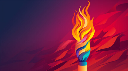 glowing olympic torch against a gradient of victory colors, in paper cut style