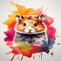 Explore a remarkable watercolor logo featuring a powerful hamster face in vibrant colors. The design contrasts against a monochrome background, creating a visually stunning impact