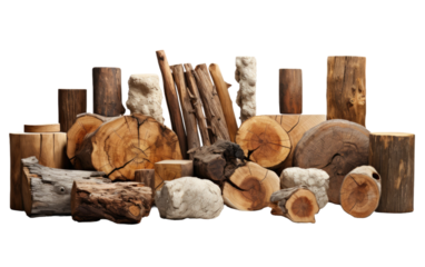 Diverse Wooden Art from Around the Globe, Enriching Spaces with Worldly Timber Treasures on White or PNG Transparent Background.