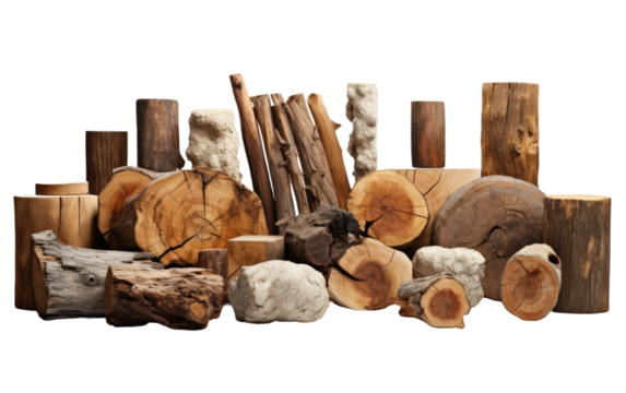 Diverse Wooden Art from Around the Globe, Enriching Spaces with Worldly Timber Treasures on White or PNG Transparent Background.