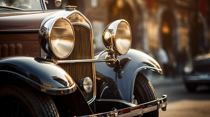 Antique car on white, close-up of details