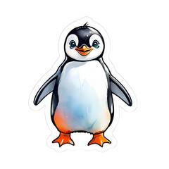cute happy penguin animal watercolor sicker illustration template design