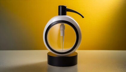 a sleek round dispenser showcased against a cheerful yellow background, combining functionality with a pop of vibrant color.