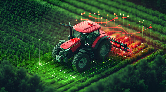 Agriculture Tractor In Landscape, Farmer With Drone In Land, Generative Ai