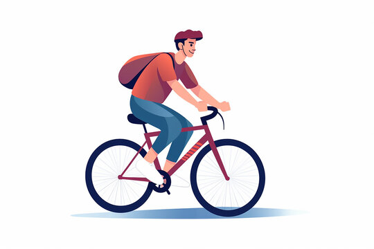 A young man on a bicycle. Smiling happy boy rides a bike. Outdoor activity, healthy leisure lifestyle concept. Male character flat vector illustration isolated on white background.