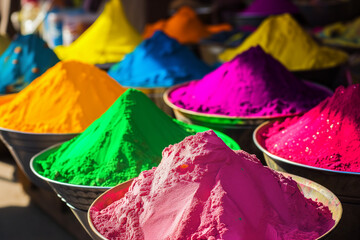 Colorful powder paints close-up, Holy festival in India