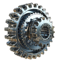 Silver Gear Mechanism Isolated on Transparent or White Background, PNG - obrazy, fototapety, plakaty