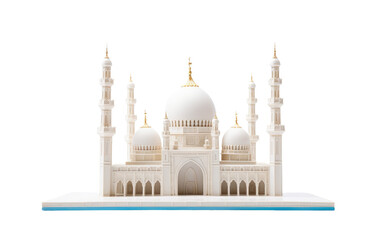 Obraz premium Mosque Model, A Miniature Rendering of Architectural Majesty and Spiritual Serenity on White or PNG Transparent Background.