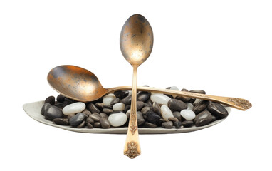 Combine a Spoon and Stones for a Unique Culinary and Sensory Experience on White or PNG Transparent Background.