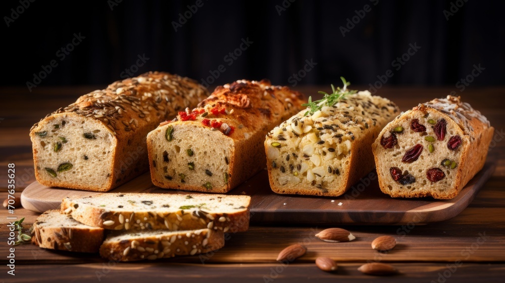 Leinwandbilder seeded multigrain bread slices, highlighting the variety of grains and seeds within each slice gener