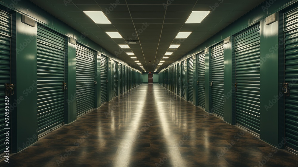Poster Self-Storage Corridor green View Generative AI
