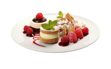 Dessert Plate, A Harmonious Display for Sweet Melodies of Flavor and Texture on White or PNG Transparent Background.